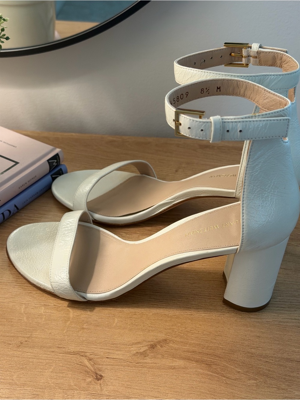 Stuart Weitzman Nudist II Ankle-Strap Block Heels with Buckle - Picture 8 of 9